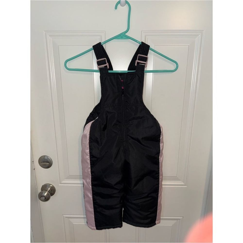 Kids Black and Light Pink Insulated Snow Bibs